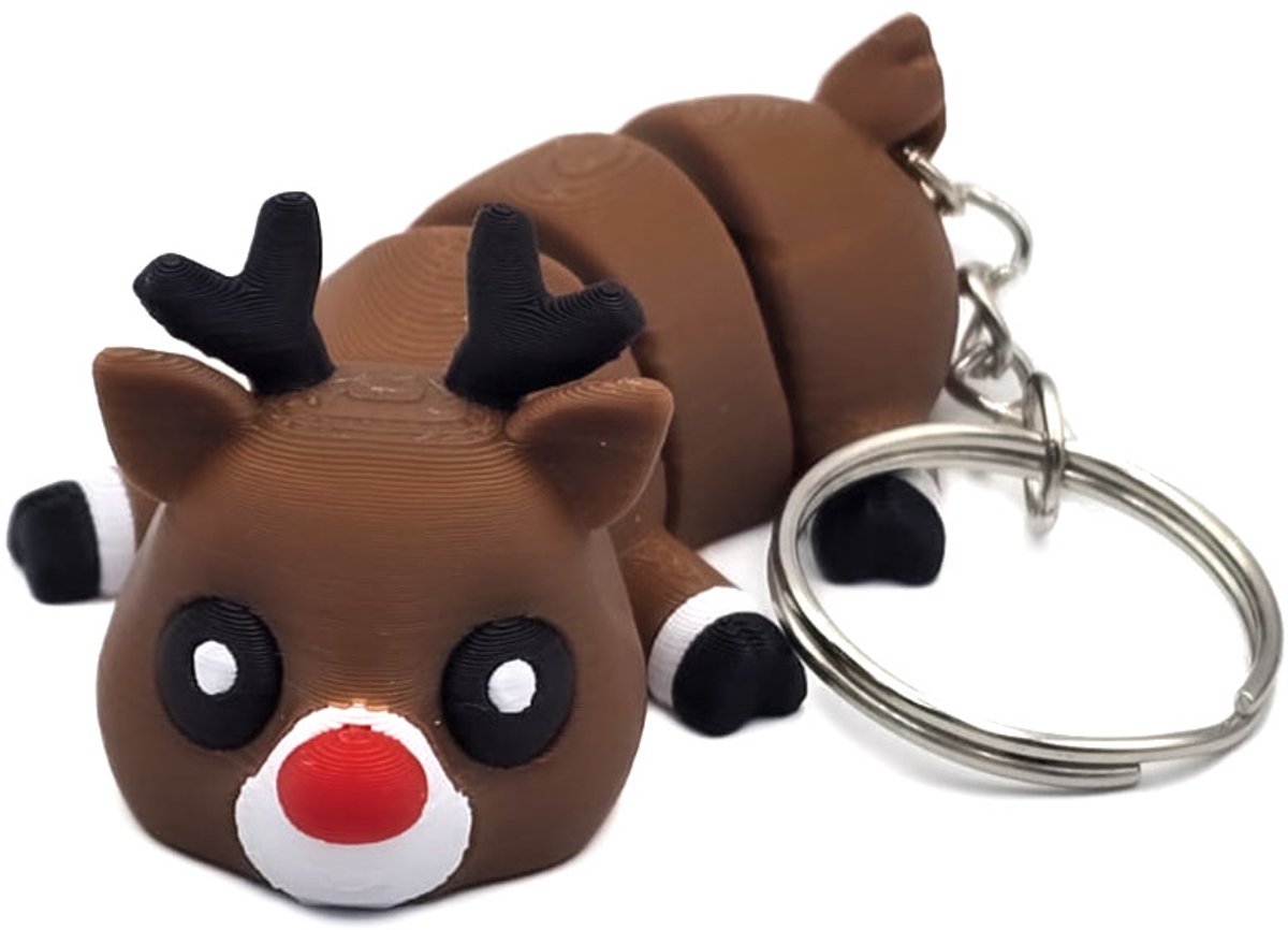 Rendier Rudolf sleutelhanger - 3D flexi - Cosmetalic - Schattige sleutelhanger - Kerst Cadeau