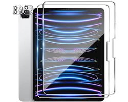 Wookfiss Protective Film for iPad Pro 11 Inch 2024 Tempered Glass, Pack of 2 Tempered Glass + 2 x Camera Screen Film, 9H Hardness, Scratch-Resistant, Anti-Bubbles, HD Clear Screen Protector