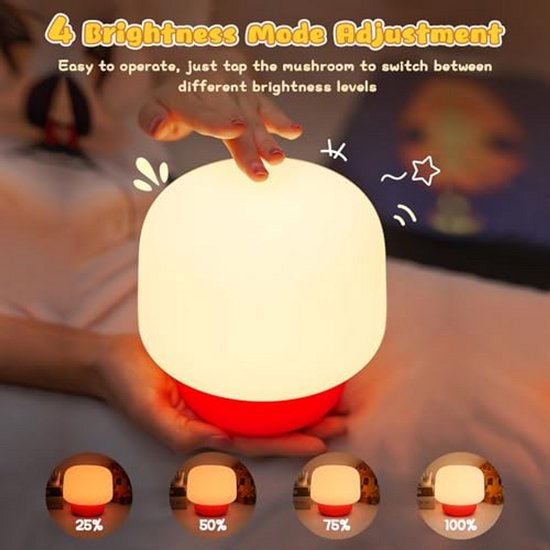 Siliconen Paddenstoelnachtlampje - USB Oplaadbaar LED Nachtlamp voor Kinderen - Slaaplampje met Timer en Geluidseffecten van Lumidoe — afbeelding 3
