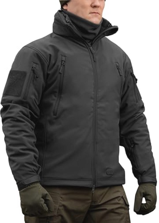 Tactische Fleecejas Met Capuchon Uugood Heren Softshelljas – Waterdicht, Fleece Binnenkant, Met Capuchon – Geschikt Voor Skiën, Jagen, Outdoor – XS T/m 5XL Fleece Gevoerde Softshelljas