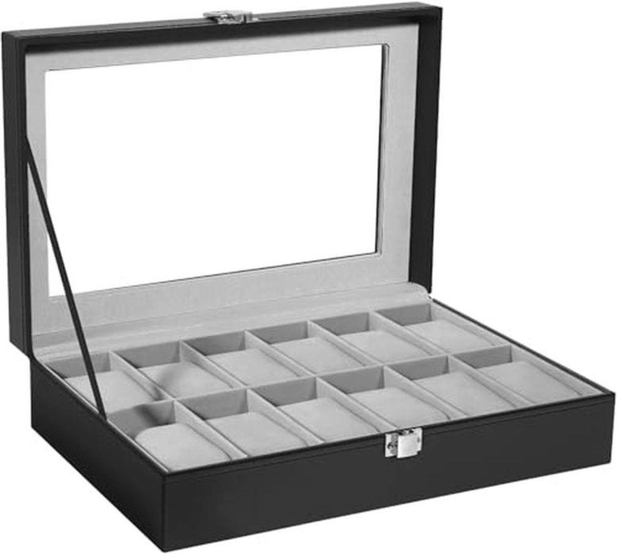 Horlogedoos met 12 vakken en glazen deksel - Elegante opbergdoos voor horloges en sieraden