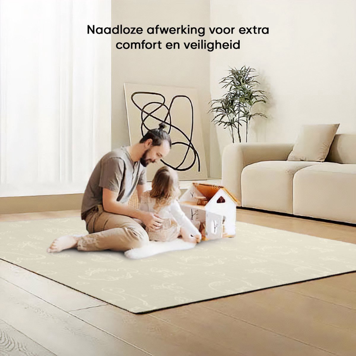OPVOUWBARE Baby Speelmat - DUBBELZIJDIG Speelkleed incl. opbergtas - EXTRA DIK - 180x200x1,5cm - Ecru/ Beige — afbeelding 2