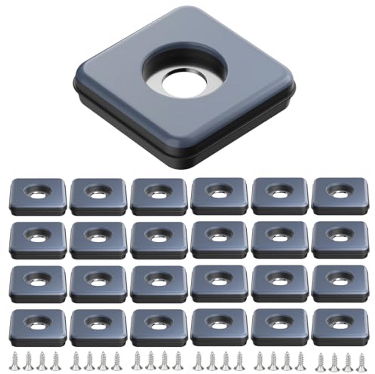 24 stuks Meubelglijders voor Zware Meubels - Vierkante Teflon Glijders met Schroeven (30 x 30 mm)