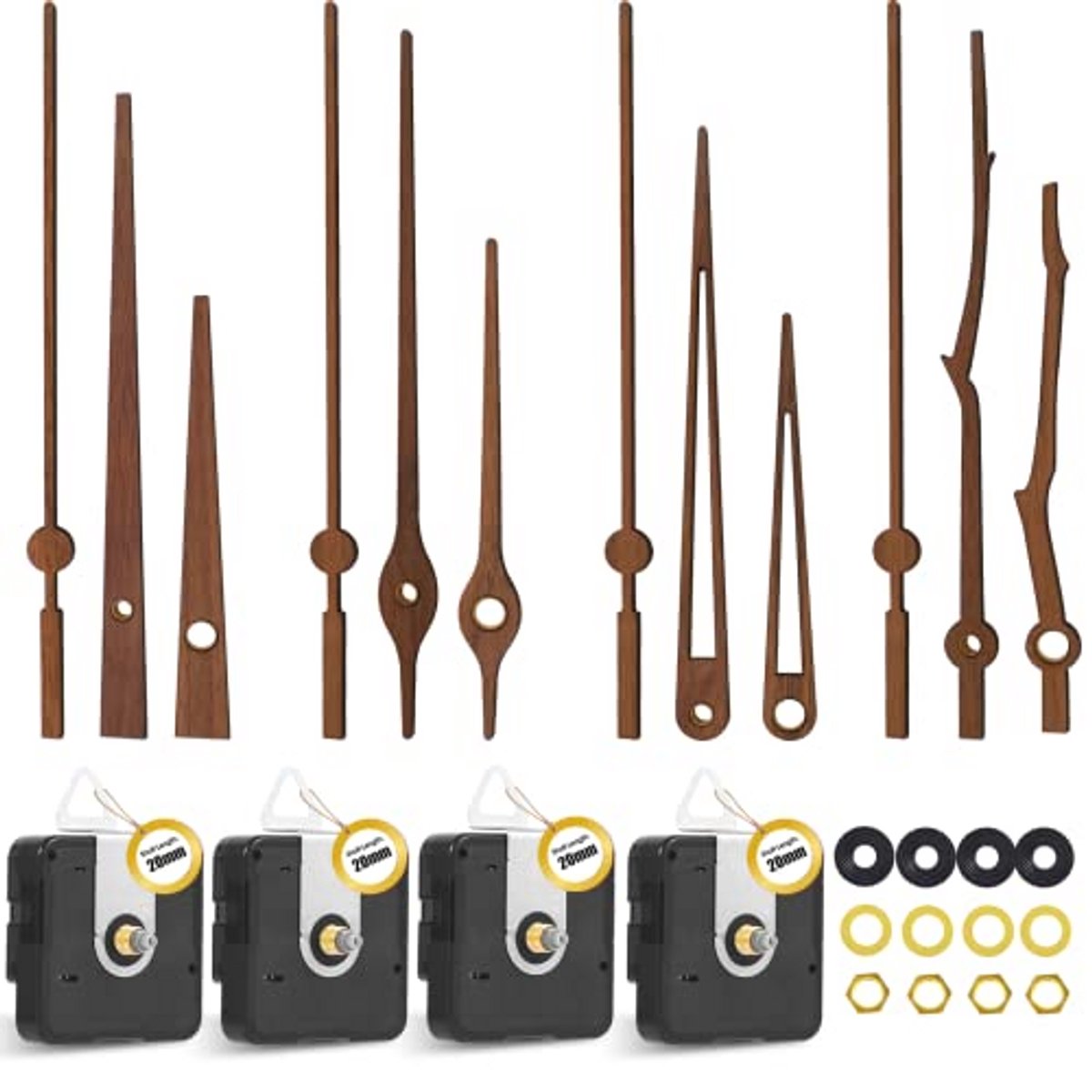 4 Stuks Geruisloos Uurwerk voor Wandklok - Walnoothout Klokwijzers en Reserveonderdelen