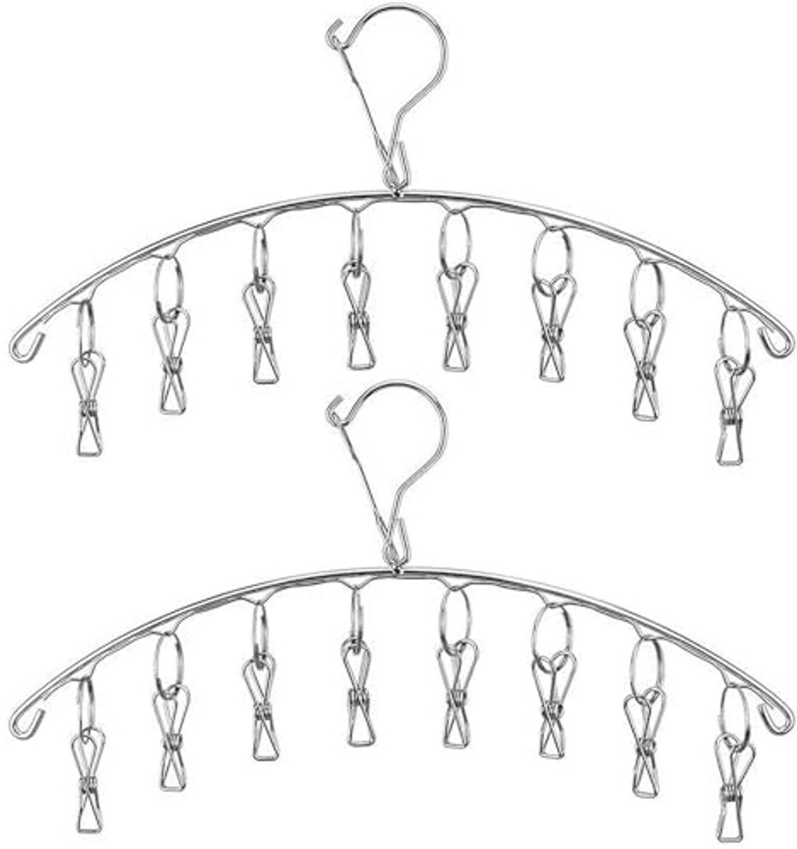 Roestvrijstalen kledingdroogrek met clips voor sokken en babykleding – 2 stuks