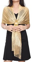 TUONYIS Sprankelende metallic sjaals en wraps met gesp vrouwen avond wrap stola sjaal sjaals en wraps voor vrouwen gouden sjaal avond wraps en sjaals voor bruiloft, feesten, bruidsmeisje, Goud, One