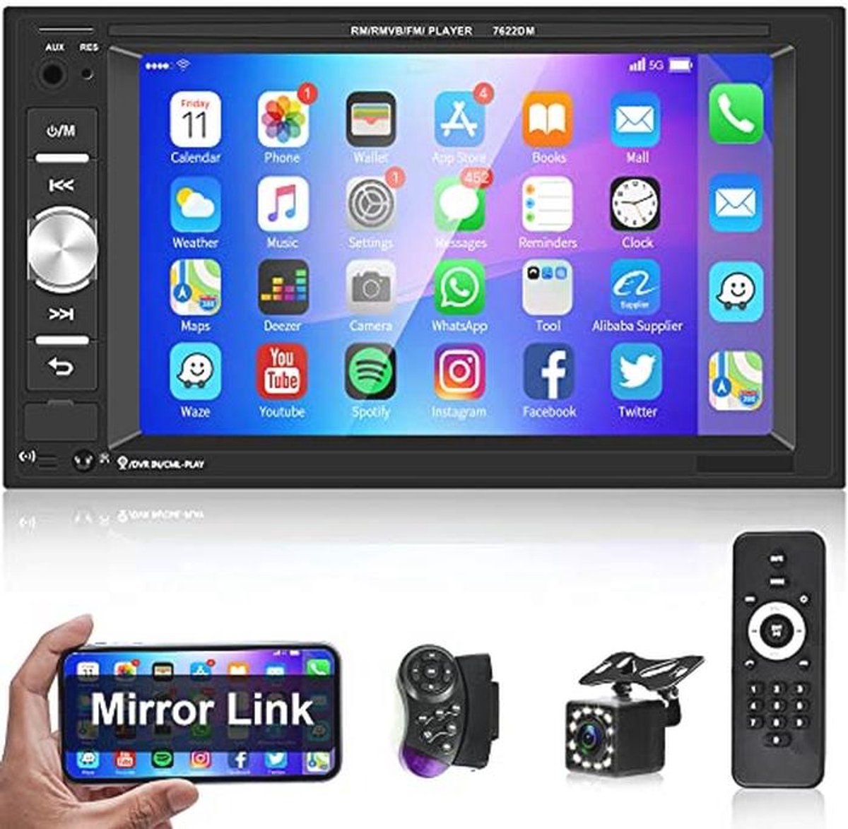 2 Din Autoradio met Bluetooth, 6.2 inch Touchscreen en Mirror Link voor iOS/Android