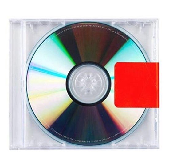 CD avec des reflets arc-en-ciel, un centre blanc et un autocollant rouge, dans un étui transparent.