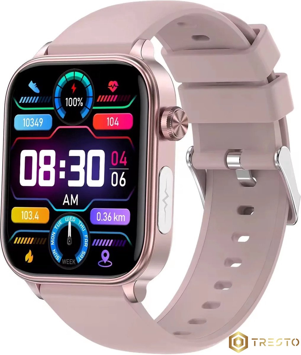 TRESTO - GlucoWatch - ECG Hartslagmeter - horloge - meter - Smartwatch - Lichtroze