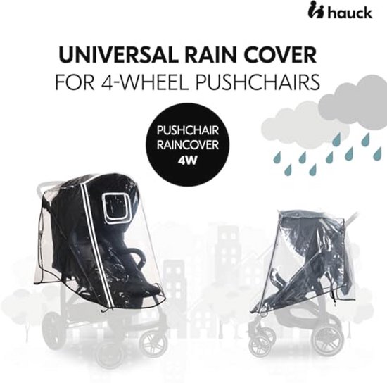 Hauck Universal Rain Cover for Dual Pushchairs, Water Resistant and Durable, Compatible with Turbo Duo and Roadster Duo Transparent