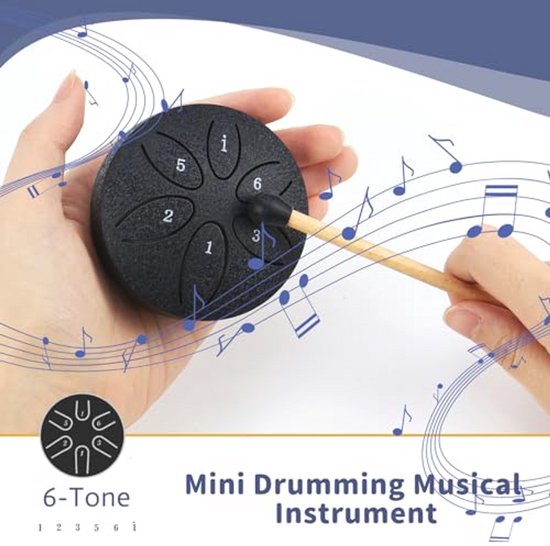 Stalen Tongtrommel met 6 Tonen - Mini Handpan voor Meditatie en Yoga - Percussie Instrument van Merkloos — afbeelding 4