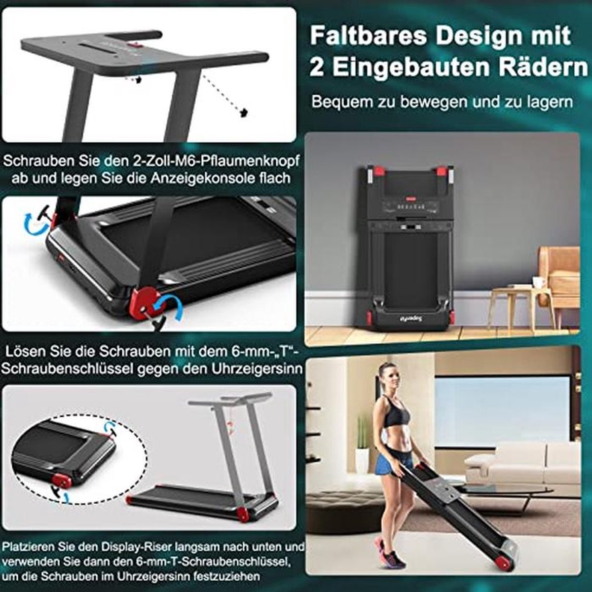 Inklapbare Elektrische Loopband 12 Programma's, Bluetooth, LED thumbnail 2