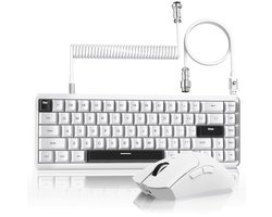 Gaming Toetsenbord en Muis Combo - Draadloos Mechanisch 65% Keyboard en Superlight RGB Gaming Muis - Wit
