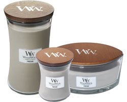 Woodwick Fireside geurkaarsen - set van 3 met knisperende houten lont