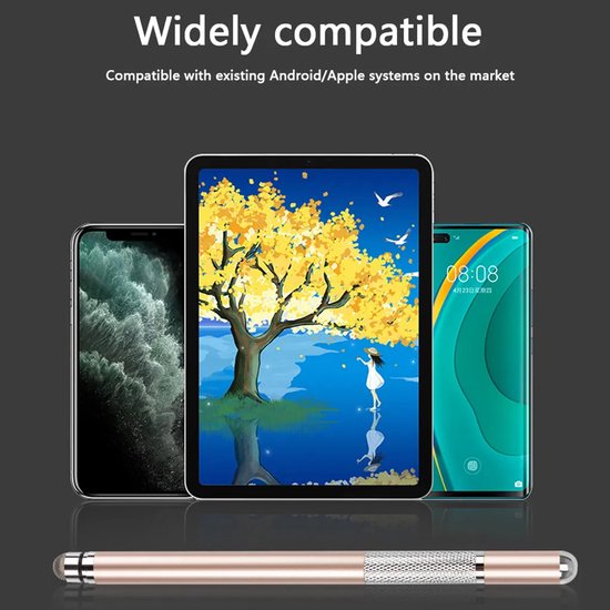 Universele 2-in-1 stylus Geschikt voor touchscreens met verwisselbare microvezelpunten, Geschikt voor telefoons en tablets (roségoud). — afbeelding 5