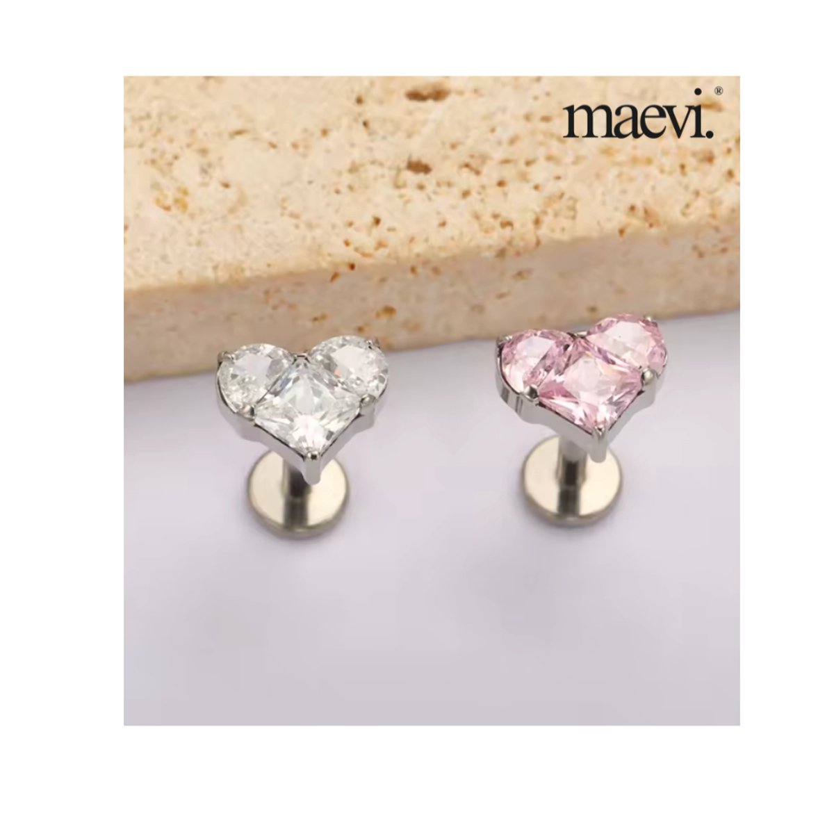 Maevi® Piercing voor Oor - Kleur: Zilver & Roze - Hartje / Hart / Heart - Formaat: 12 x 6 MM - Titanium - Tragus / Kraakbeen / Helix / Conch - Oorpiercing - Piercing Sieraad - Hoge Kwaliteit - Labret Piercing - Luxe Sieraad - Oorbellen