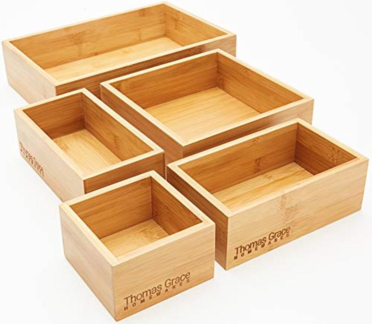 Bamboe Opbergdoos & Organizer Set - 5-delige Multi-Size voor Keuken, Kantoor en Badkamer