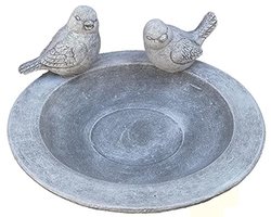 Vogel drinkbak met 2 vogels - Tuindecoratie van weerbestendig natuursteen