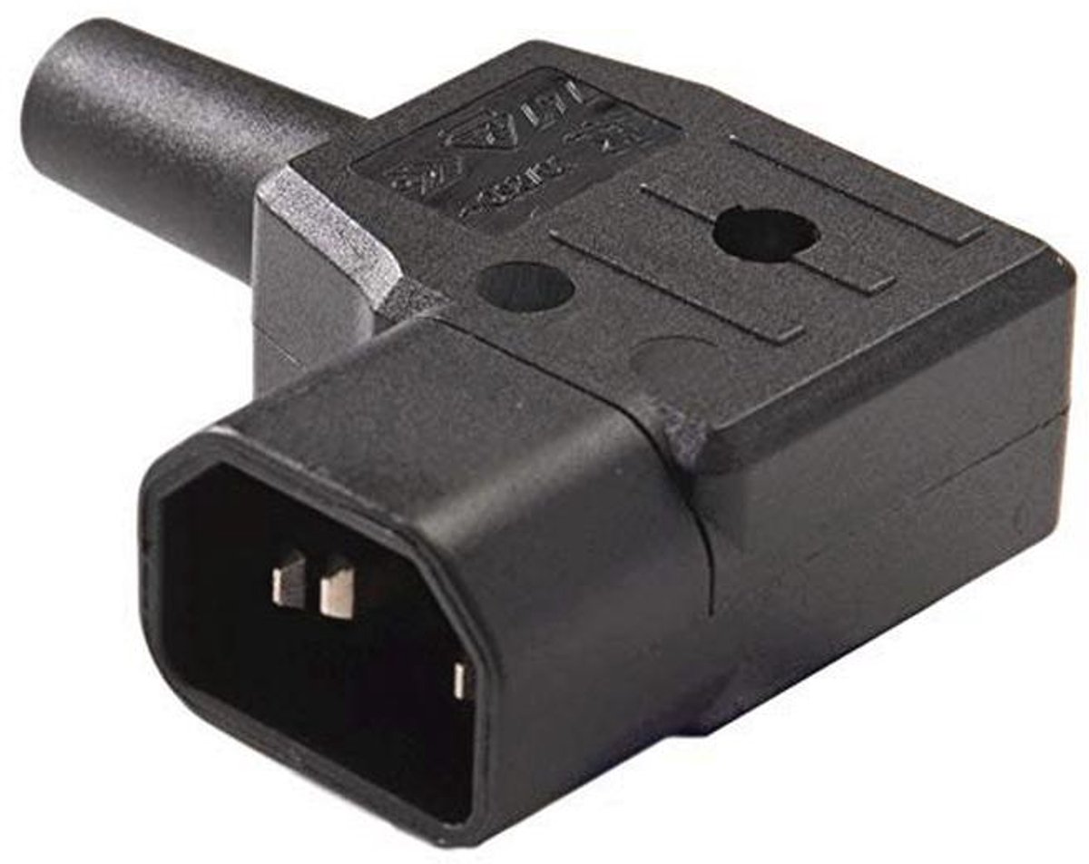 Netaansluiting 230 V stekker gebogen 90 graden 10 A IEC C14 zwart