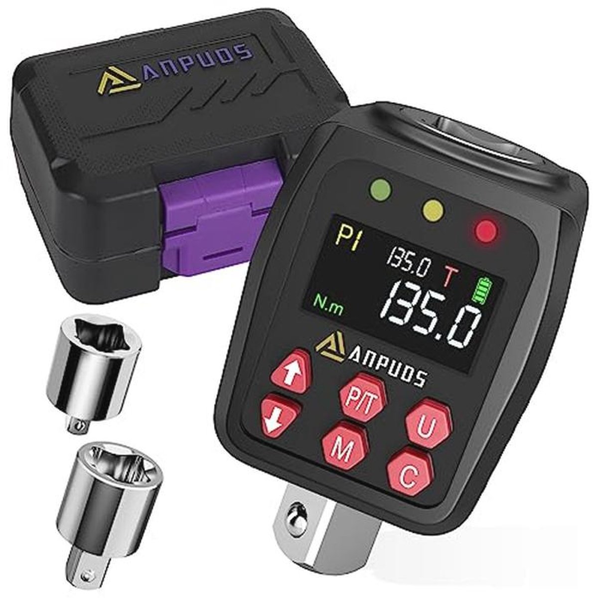 Digitale Momentsleutel 1/2 Inch met Koppeladapter - Nauwkeurigheid ± 1%, LED-Display, Voorgestelde Geheugen en Geluid