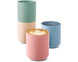 Cappuccino Kopjes - Set van 4 Pastel Keramiek - Minimalistisch & Stapelbaar Ontwerp - Hittebestendig - Duurzaam en Vaatwasserbestendig - 200ml