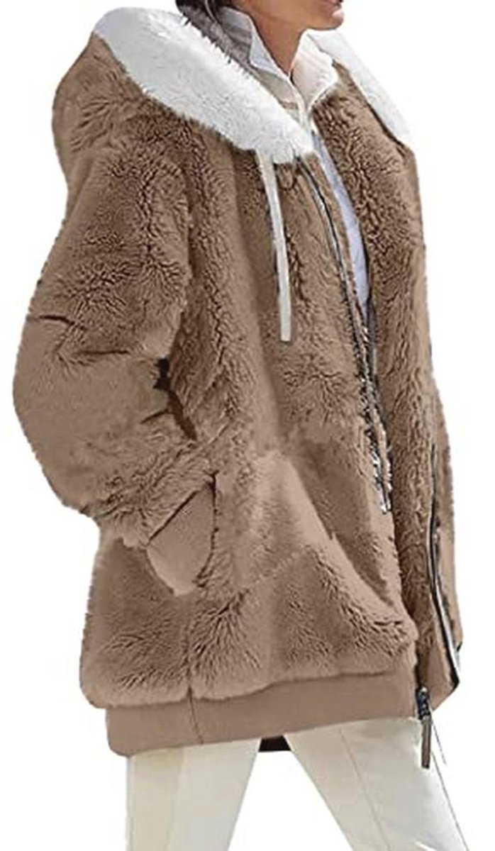 Dames Teddy Sweatshirts Casual Fuzzy Fluffy Hoodie met Ritssluiting en Zakken