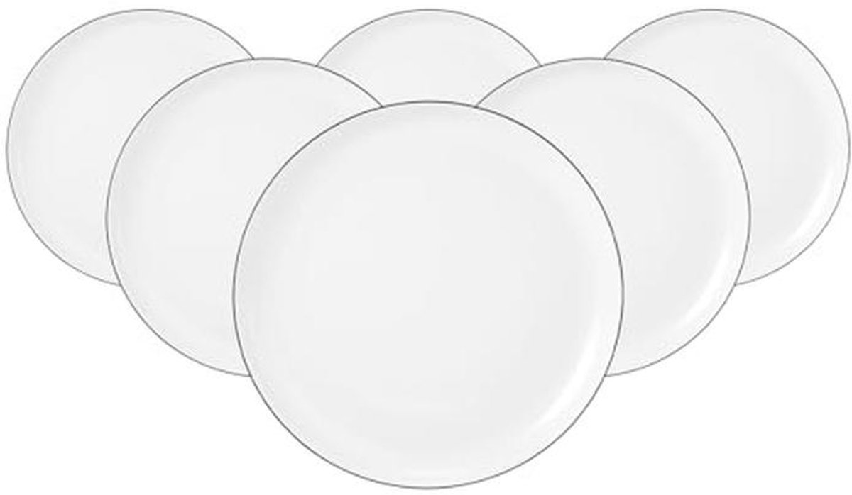 Set van 6 ronde ontbijtborden met zwarte rand, ø 20 cm