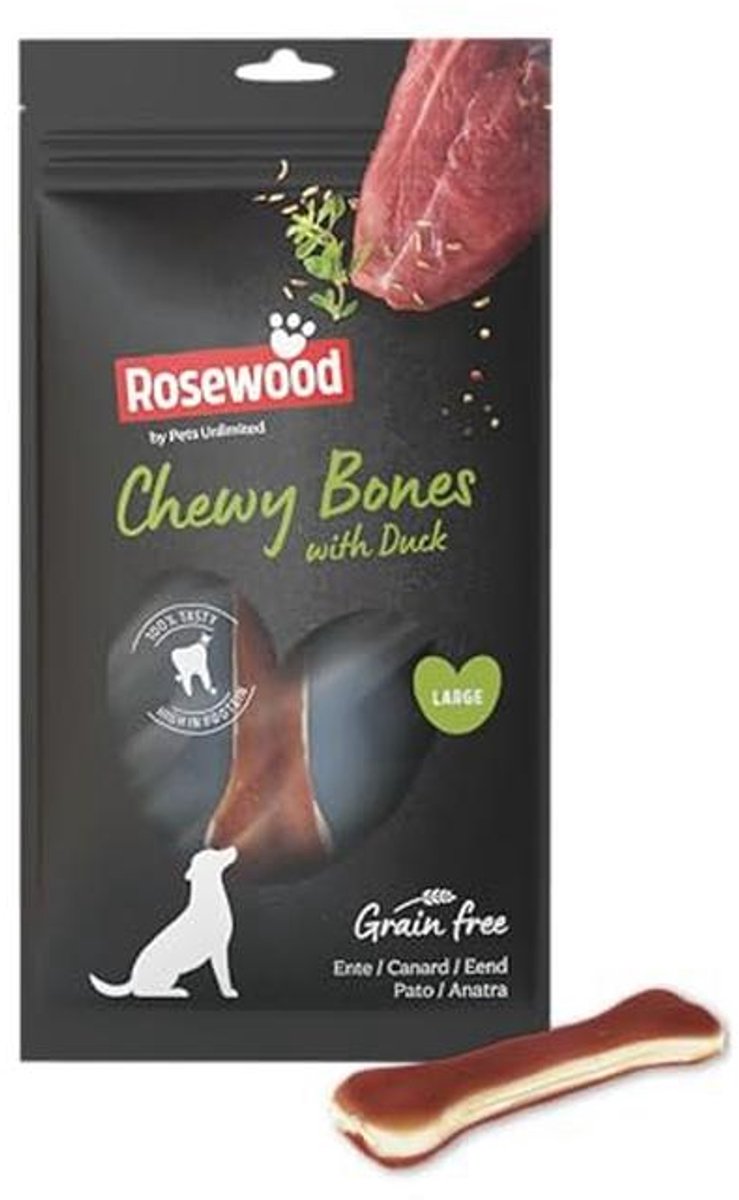 Grote Kauwkluif voor Honden met Eend - Eiwitrijke Runderhuid Kauwsnack zonder Granen en Gluten