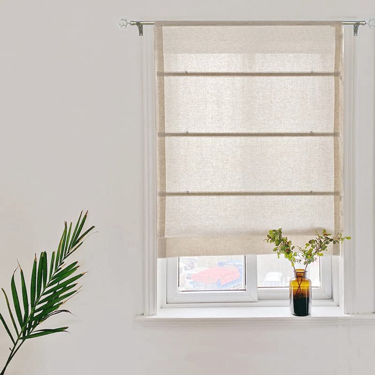 Vouwgordijnen daglicht stof met koord in landhuisstijl - 40 x 120 cm - zandkleur