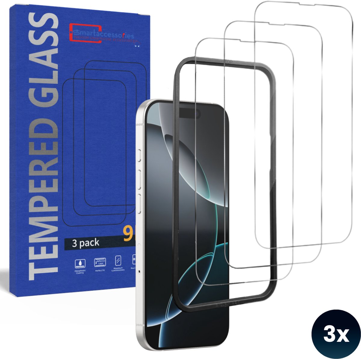 3 Stuks Screenprotector geschikt voor iPhone 16 Pro - Met montageframe frame - Gehard Beschermglas - Tempered Glass Screen Cover -Eenvoudige installatie