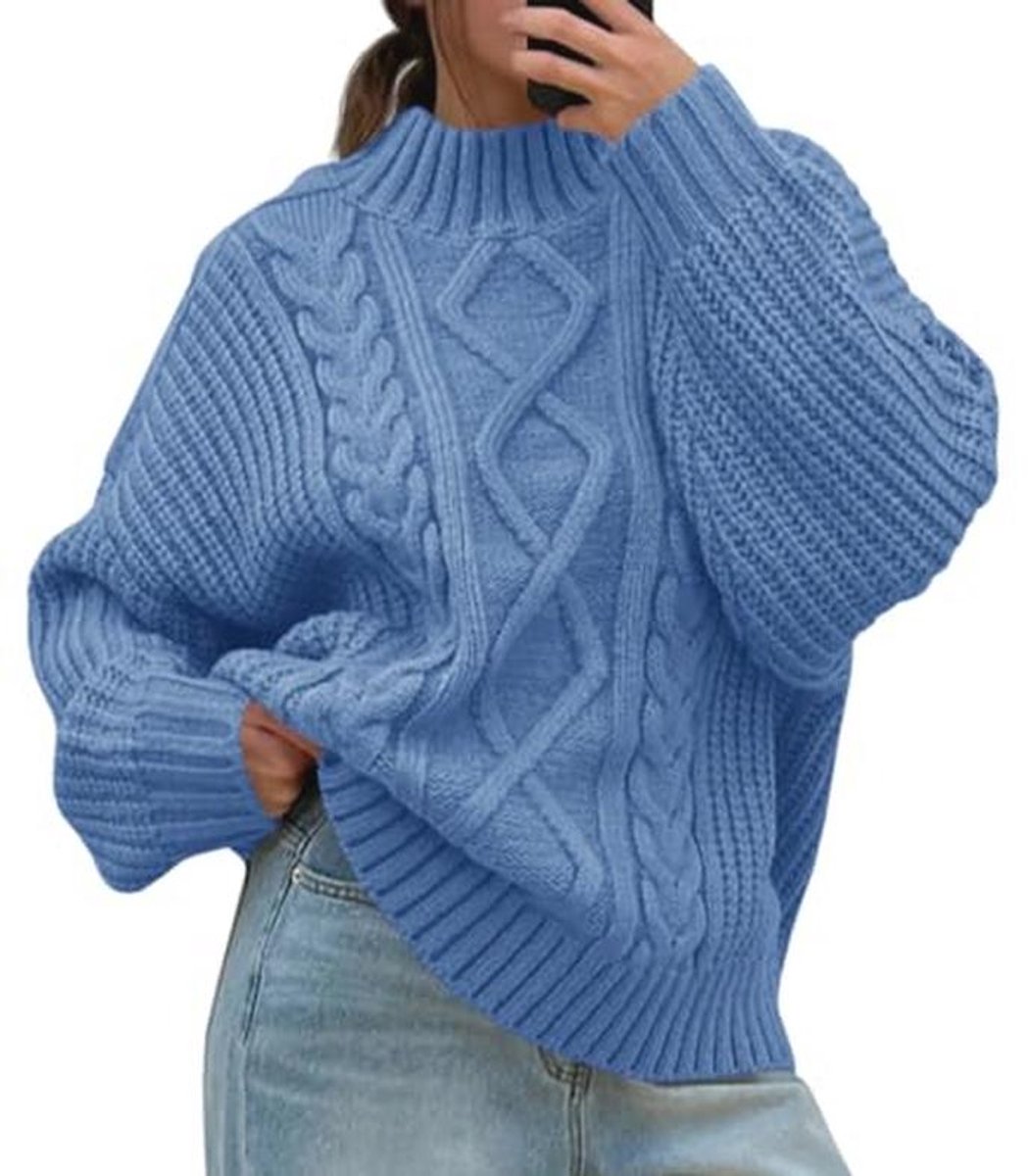 Oversized Gebreide Damestrui met Opstaande Kraag en Lange Mouwen