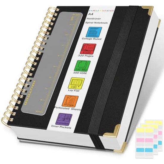 A4 Spiral Notebook met 320 Pagina's - Dikke Lijnen, Hard Cover Notitieboek, Geschikt voor School en Werk