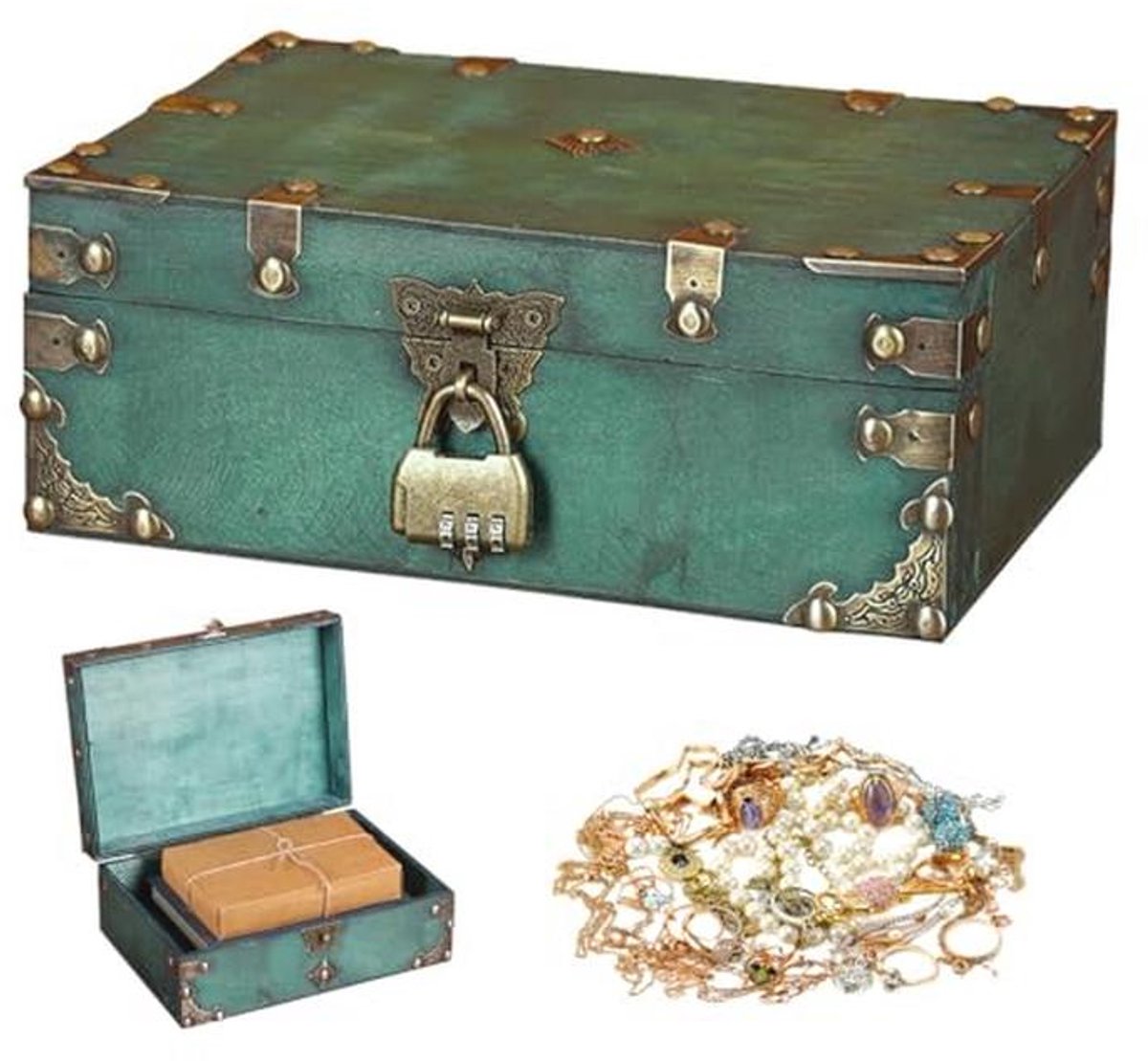Vintage houten schatkist met cijferslot voor kinderen