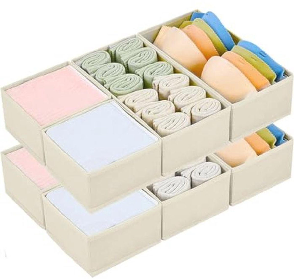 Lade-opbergsysteem en organizer voor kledingkasten - beige, 8 stuks