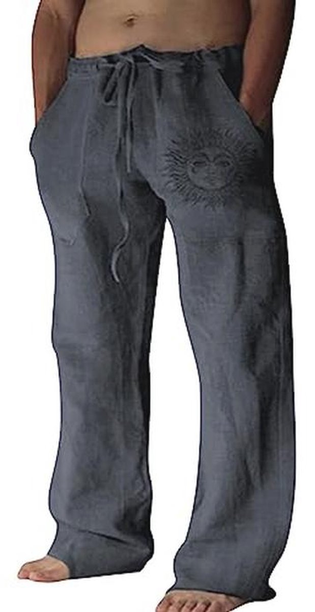 Heren Linnen Broeken Zomerbroek Met Zakken Elastische Taille Casual Broek Met Koord Voor Strand