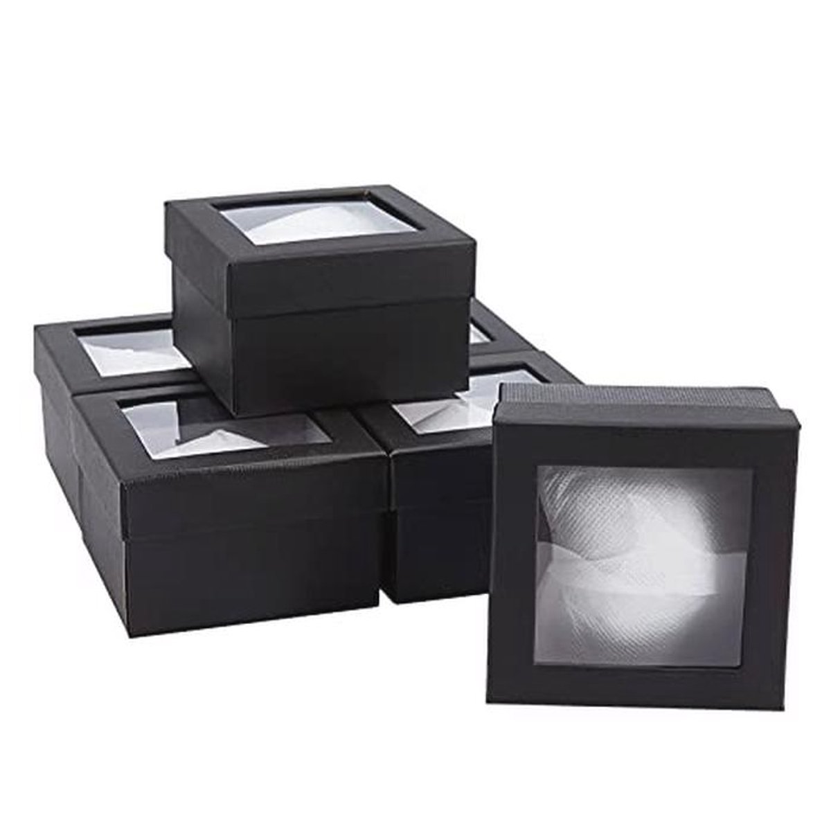 Papieren Doos voor Horloge en Armbanden - Set van 6 Zwarte Sieraden Dozen met Spons en Doorzichtig Venster (9x9x6cm)