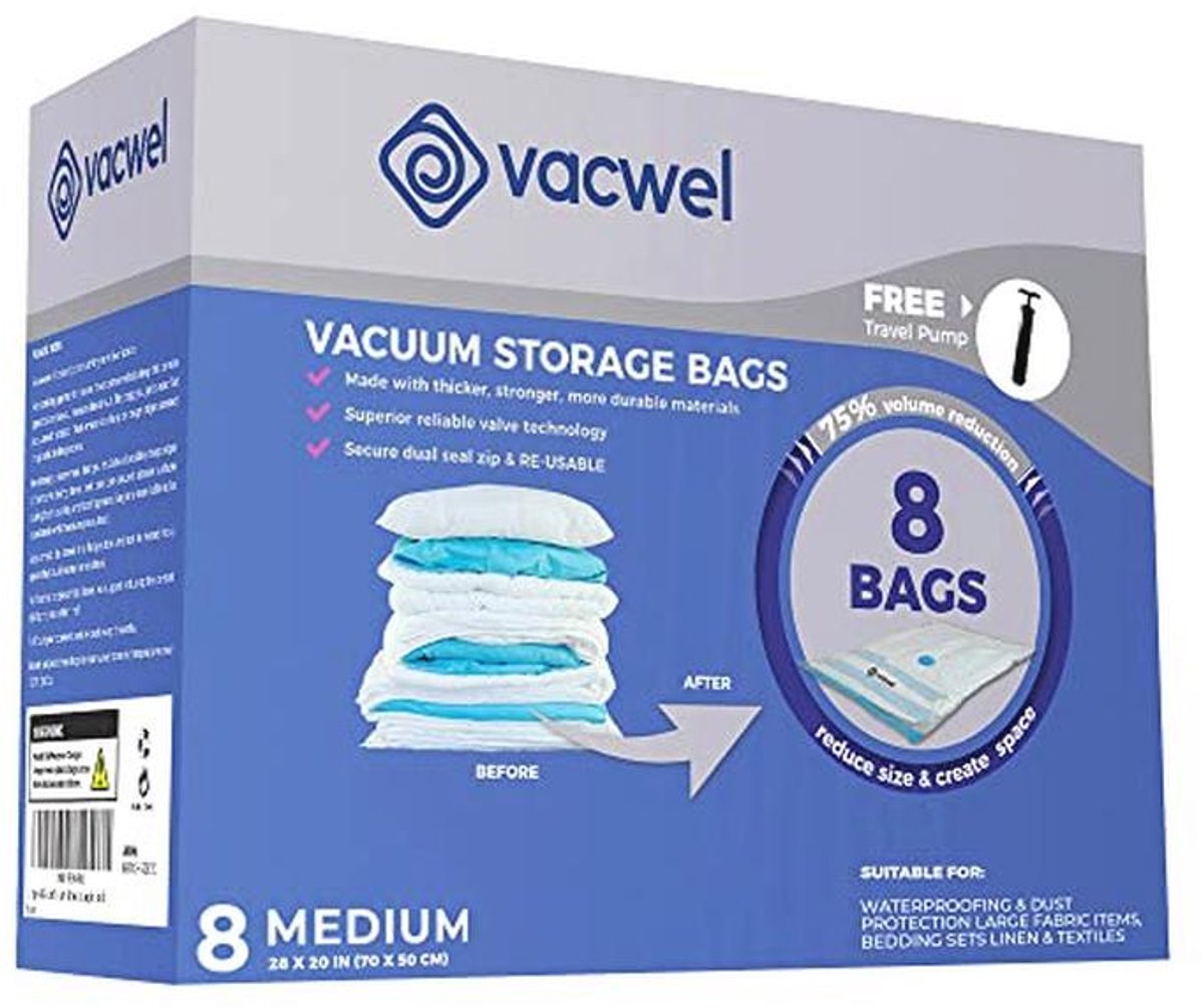 Set van 8 sterke vacuüm opbergzakken voor kleding - Ruimtebesparende opbergloss