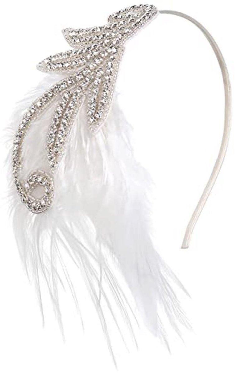 Vintage jaren '20 hoofdband met veren en kralen - Flapper kostuum accessoires