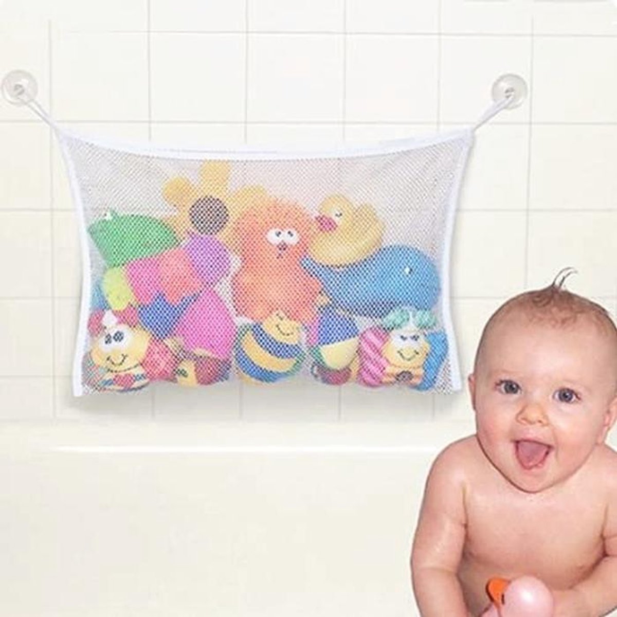 Opbergtas voor babybadspeelgoed met zuignaphouder - Ideale badkamerorganizer 35 x 45 cm