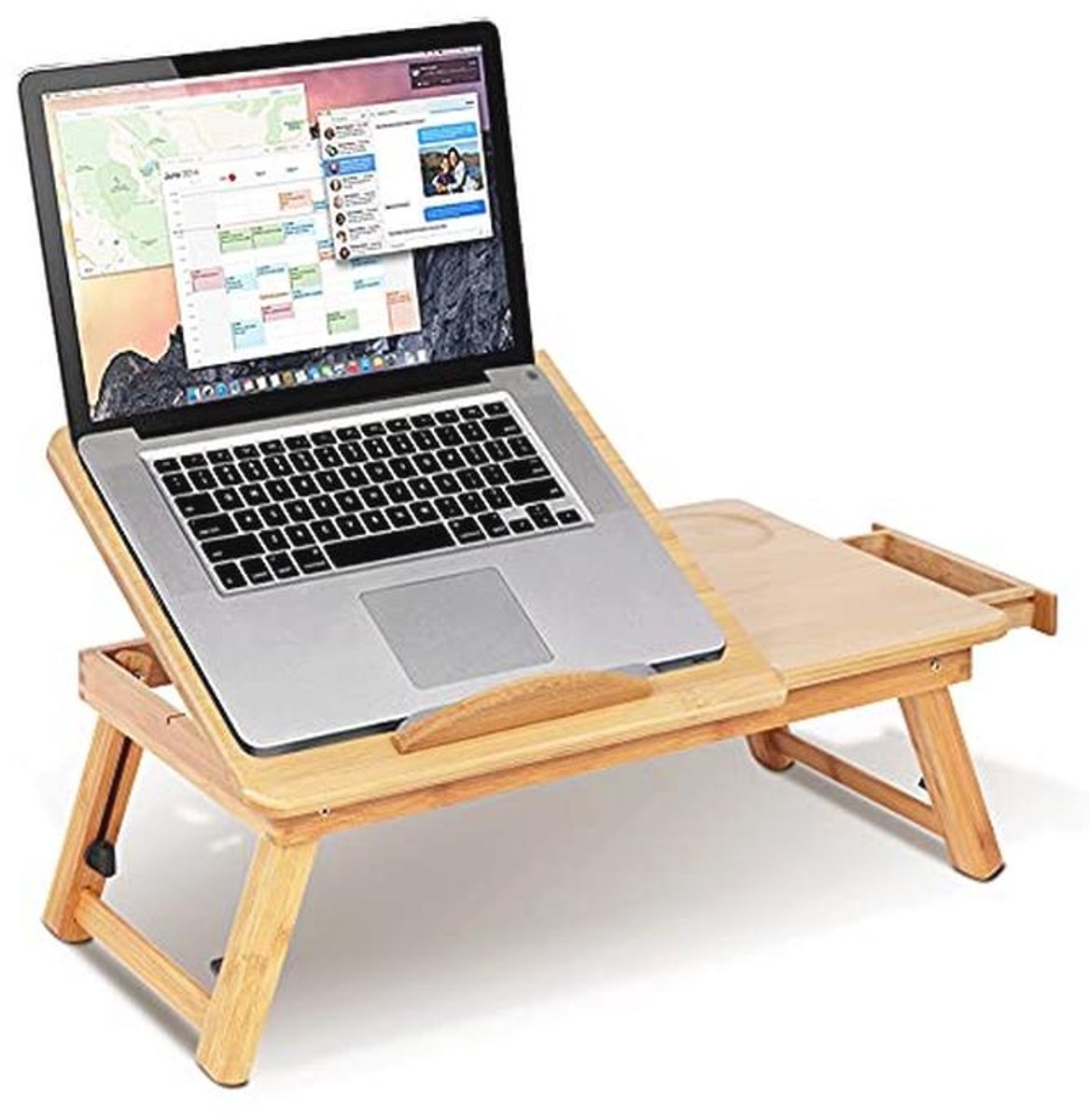 Verstelbare Bamboe Laptoptafel met Opberglade en Ventilatiegaten