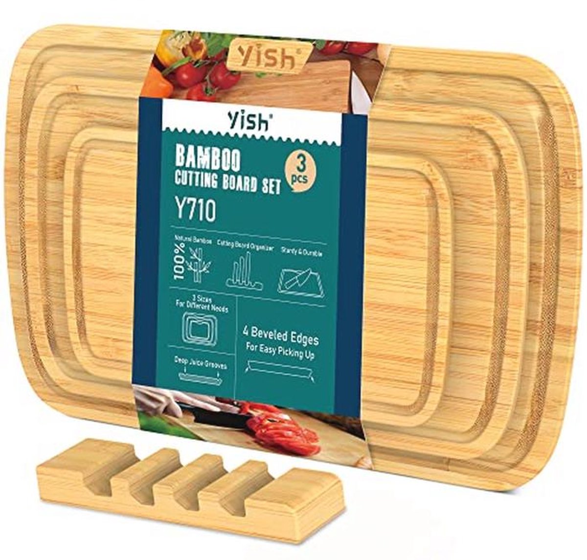 Houten Bamboe Snijplank Set met Sapgoot - 3 Stuks (38x25cm, 33x20cm, 25x15cm)