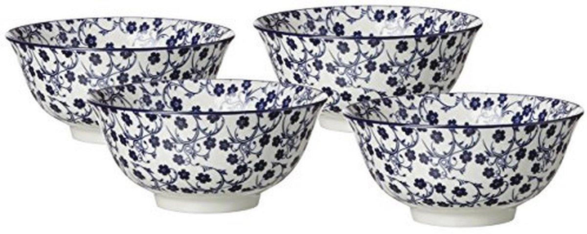 Schalenset 4-delig Porselein Blauw-Wit, 15,5 cm - Vaatwasmachinebestendig Servies