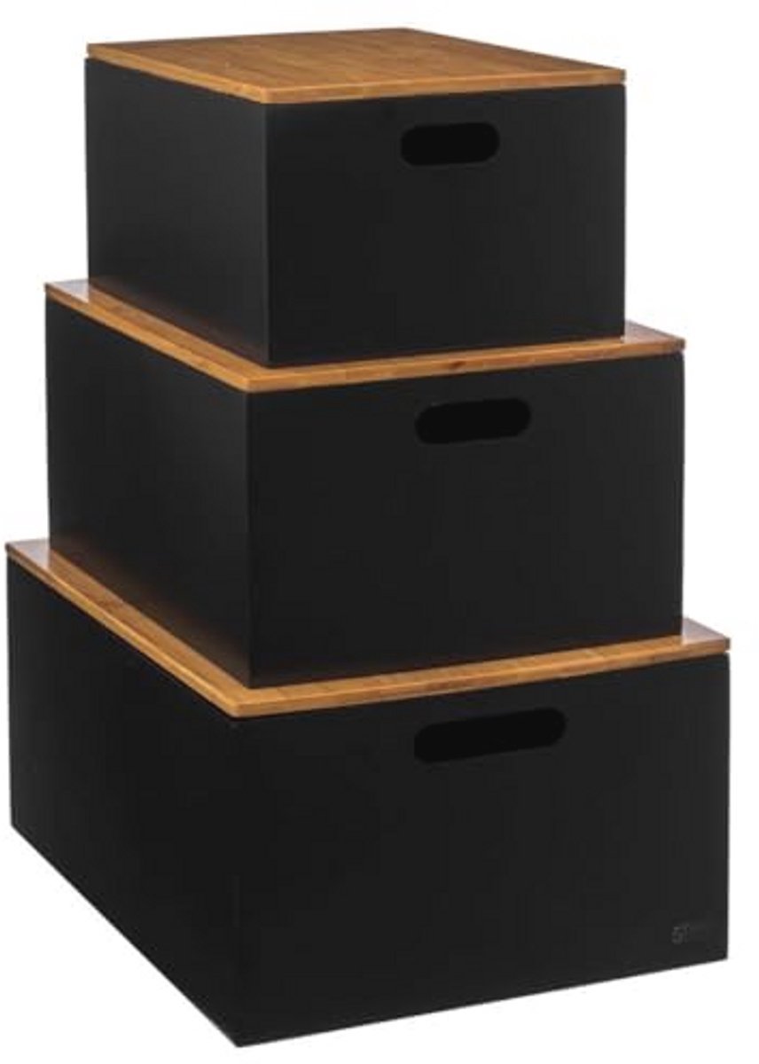 Set van 3 houten opbergdozen met bamboe deksel - Ideaal voor organisatie