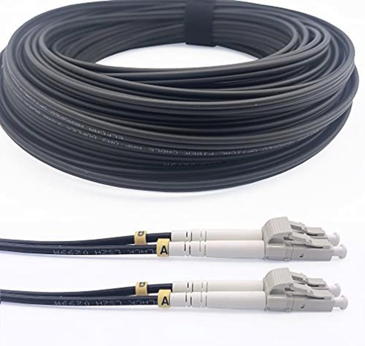Armoured Steel Fiber Optic Cable 50M Multimode Duplex LC/UPC 50/125um Black