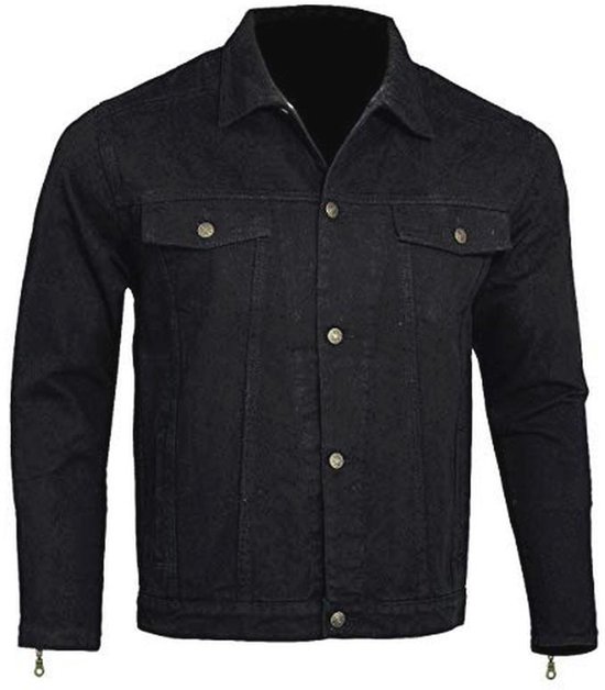 Gevoerde denim motorjas met afneembaar CE pantser - Zwart - Maat XL