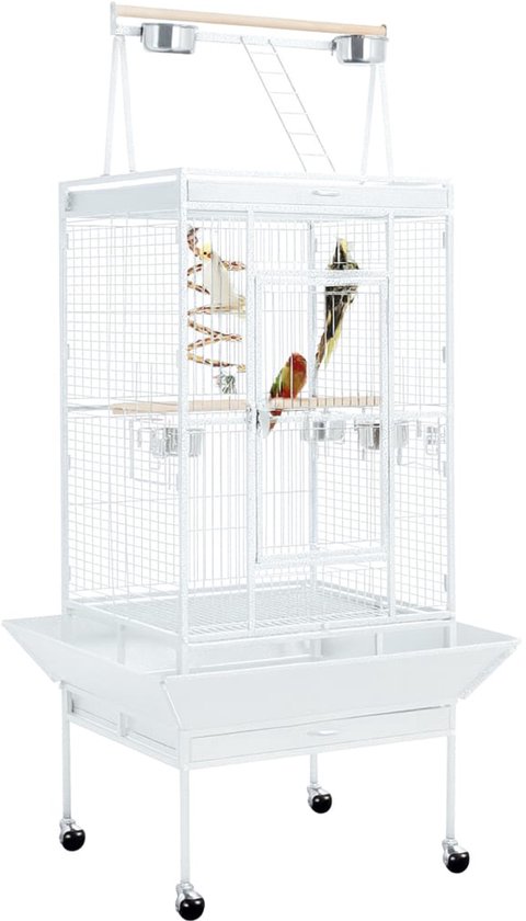 XXL vogelvolière 174 cm - Supersterke buiten-/binnenkooi met ladder, grote deur en hygiënische uitschuiflade - Ideaal voor kleine en middelgrote vogels, Wit , 81 x 76 x 174 cm, HMTM-BC-10030-White