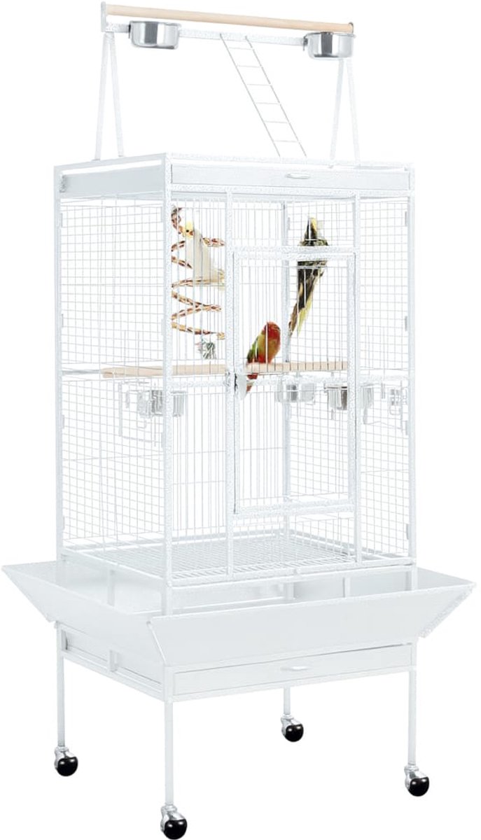 XXL vogelvolière 174 cm - Supersterke buiten-/binnenkooi met ladder, grote deur en hygiënische uitschuiflade - Ideaal voor kleine en middelgrote vogels, Wit , 81 x 76 x 174 cm, HMTM-BC-10030-White