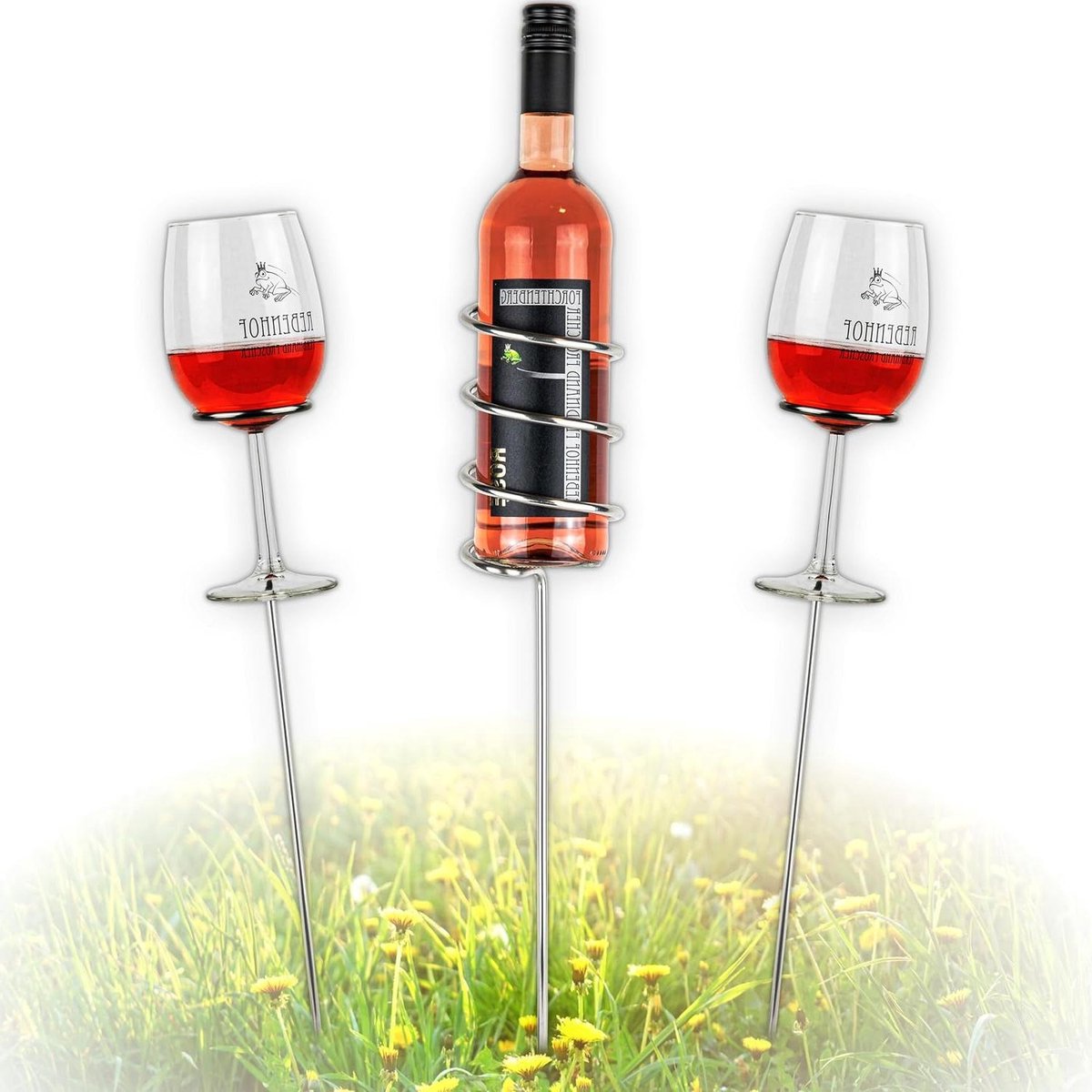 Provento - Wijnstandaard met roestvrij stalen houder voor flessen en glazen - Picknick gadget voor strand, tuin en camping
