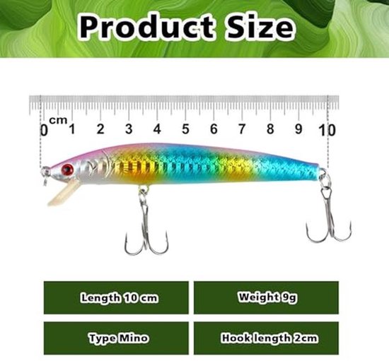 Set van 10 rubberen wobblers voor het vissen op forel, baars, snoekbaars en meer - Perfect voor zoet en zout water — afbeelding 5