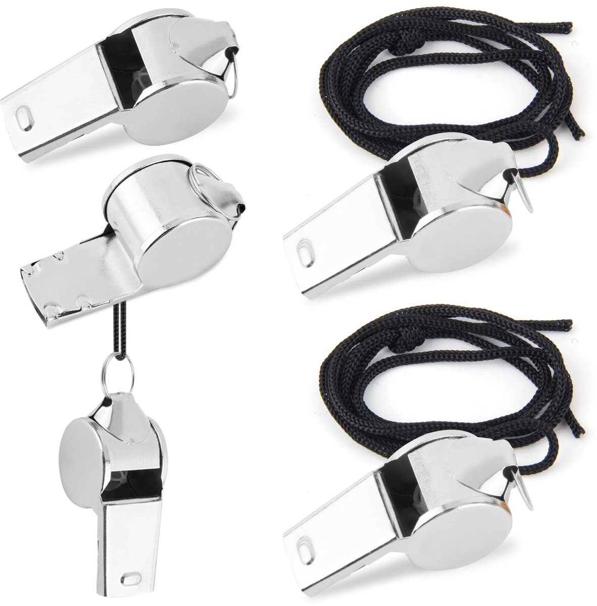 IMPERATORIS® Scheidsrechtersfluitje - Sport Fluitje - Met Koord - Voor Voetbal, Hockey en Training - Hard Geluid - RVS- 5 Stuks - Zilver